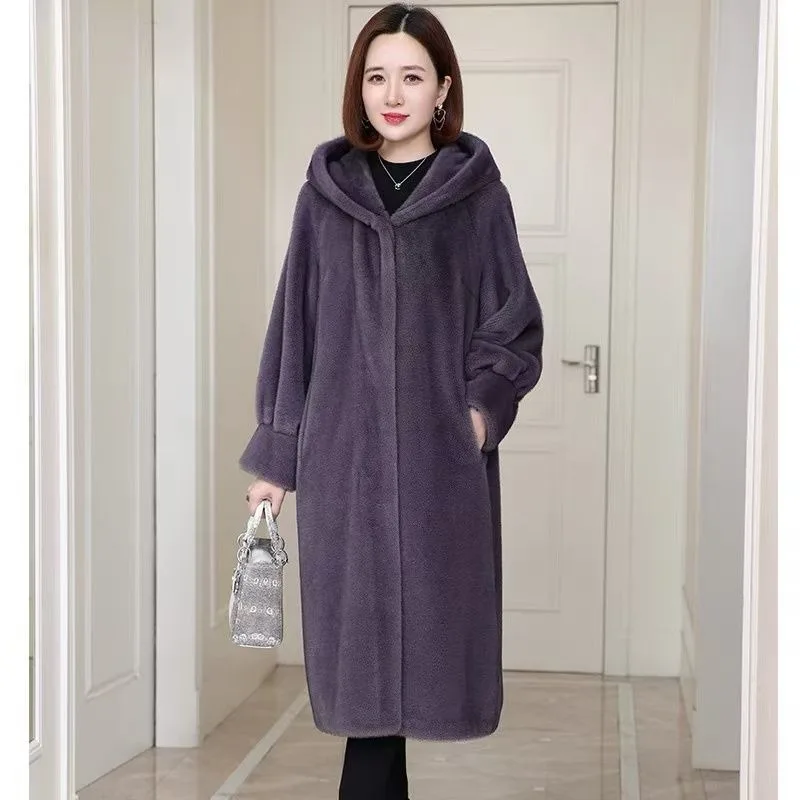 

Mink Hooded Lengthened Thickened Fur Integrated Coat Women's Fur Coat Women's New Faux Fur Coat Long