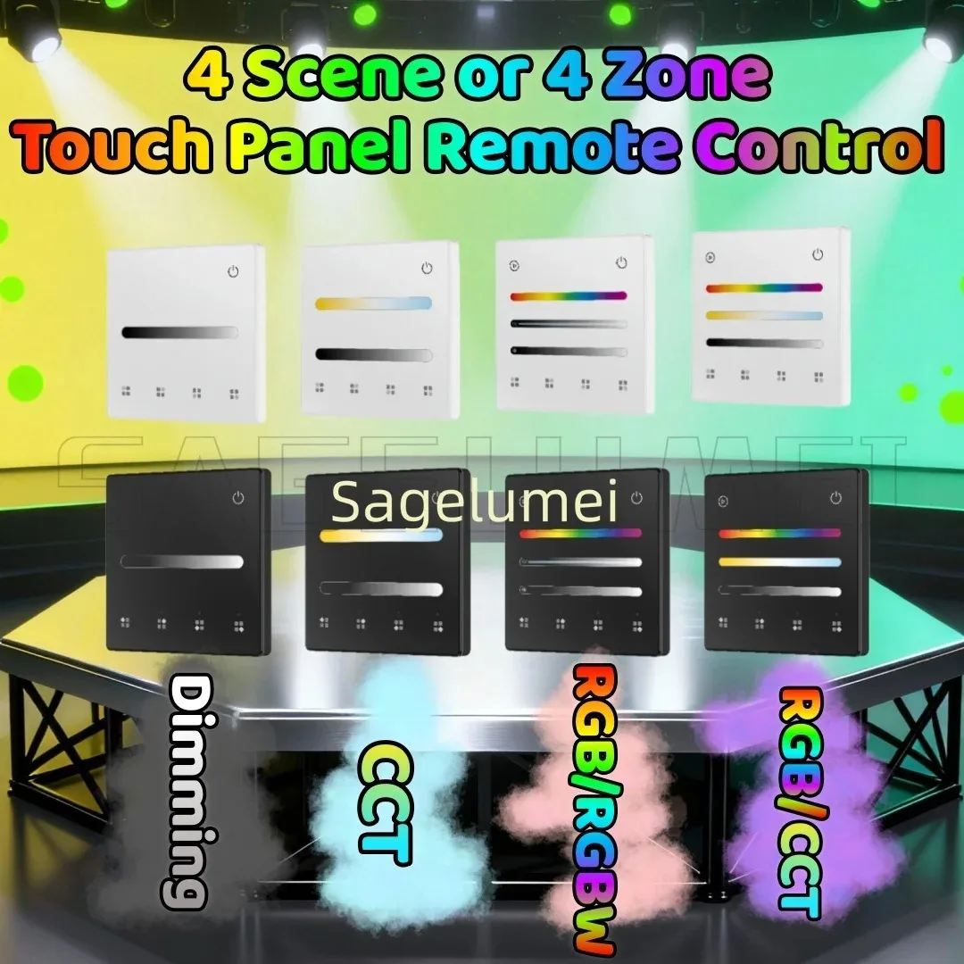 Skydance 4 Zone 4 Scene Wall Mounted Touch Panel Remote DIM/CCT/RGB/RGBW/RGB+CCT RF Remote Battery Powered for Controller Driver