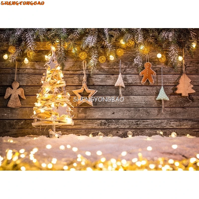 SHENGYONGBAO Christmas Wooden Planks Theme Photography Background Snowman Backdrops For Photo Studio Props MMSD-02