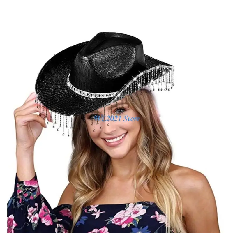 

G5GC Teens Sunproof Cap Carnivals Party Sequins Cowboy Cap Photo Props Hat Bride Hat