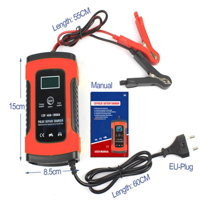 12V 5A Full Automatic Car Battery Charger Power Pulse Repair Chargers Wet Dry Lead Acid Battery-chargers Digital LCD Display