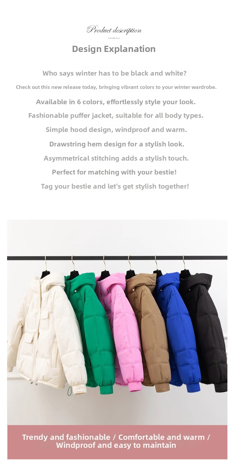 معطف شتوي قصير مبطن بالقطن للنساء، سترة دافئة بغطاء للرأس، نمط مريح، ملابس خارجية مملوءة بالقطن