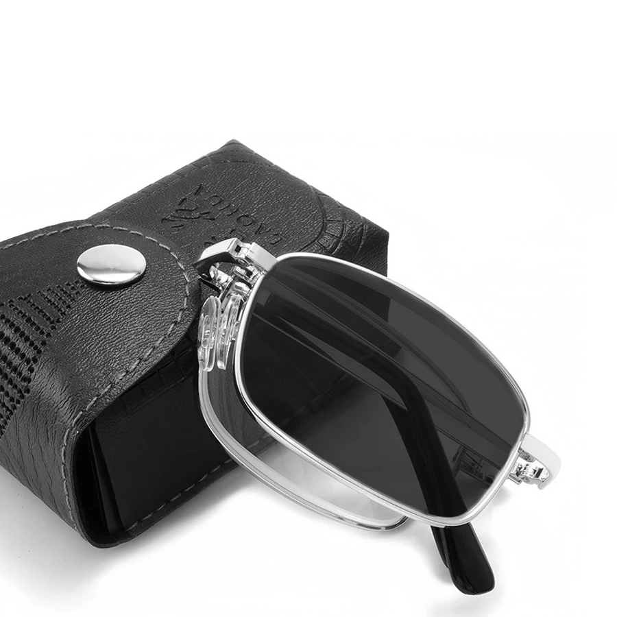 

New Foldable Photochromic Nearsighted Glasses Blue Light Blocking Eyewear 75-400 Prescription Eyeglasses +Case
