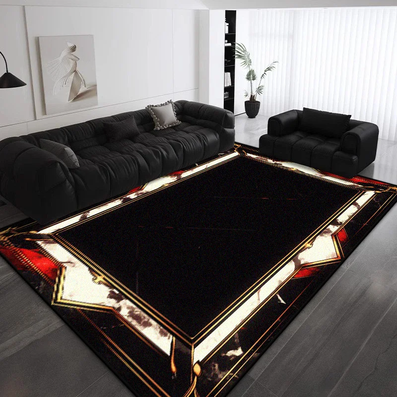 Modern Senior Large Area Living Room Carpet Black Series Light Luxury Gaming Room Decor Rug Washable Entrance Door Mat Flannel