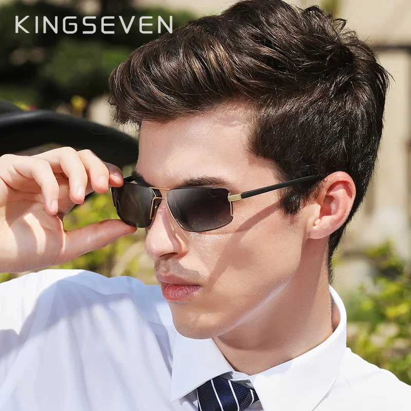 Ship From USA KINGSEVEN Design UV400 Sunglasses Gradient Men Women Driving Male Square Sun Glasses Stainless steel Eyewear