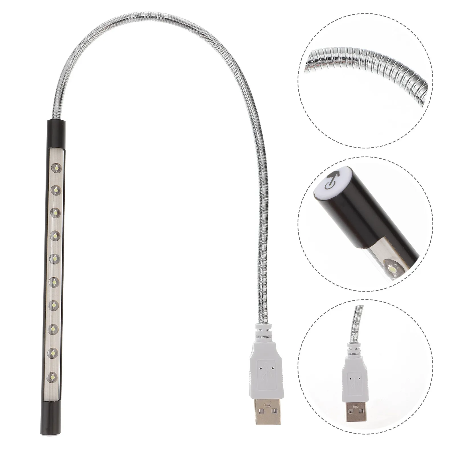 

2 шт. USB-светильники-ленты, 10 светодиодов, высокая яркость, гибкая шейка, портативная лампа для компьютера, для стола, офиса, учебы, чтения