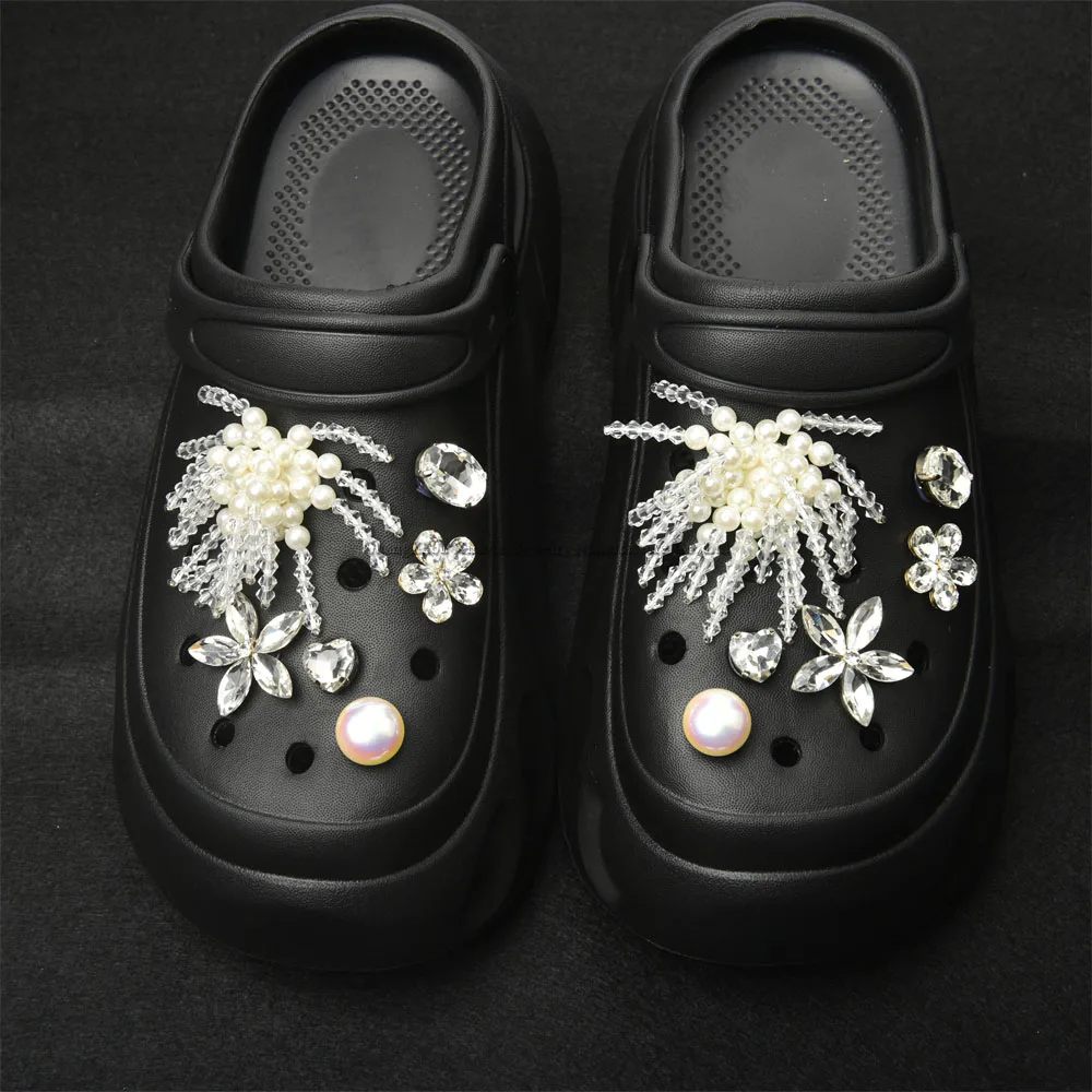Fashion Pearl Rhinestone Buttons, Removable Crystal Charms Embellishment for Shoes,Diy Hole Shoes Flower Decorations image 6