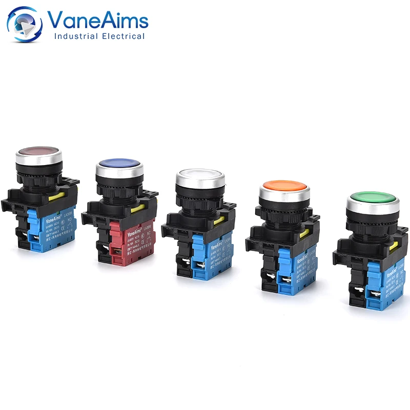 

22 мм LA36M мгновенный кнопочный переключатель со светодиодной подсветкой 12 В 24 В 220 В с фиксацией подсветки кнопочные переключатели включения выключения VaneAims