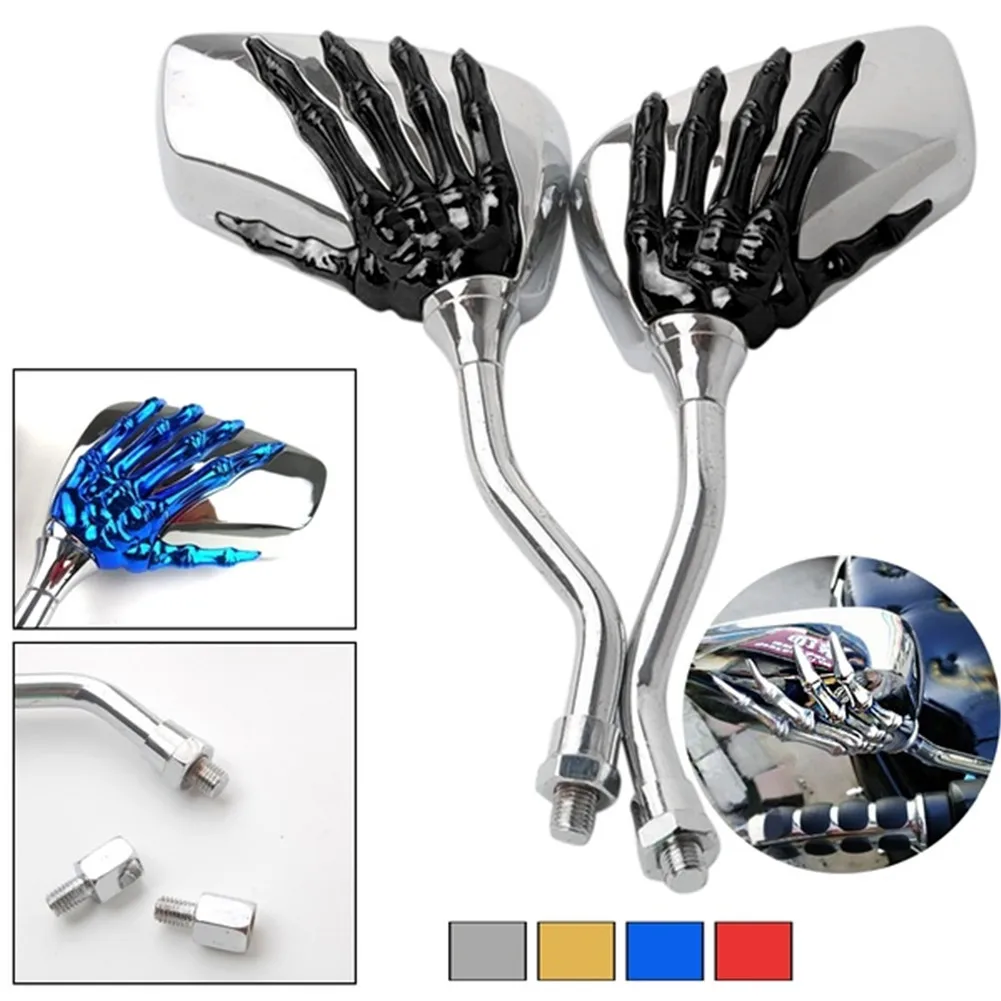 2PCS Universal Motorcycle Rearview Mirror Skeleton Skull Hand Claw Handlebar Mirror Bike Rear View Mirror Motocross Accessories