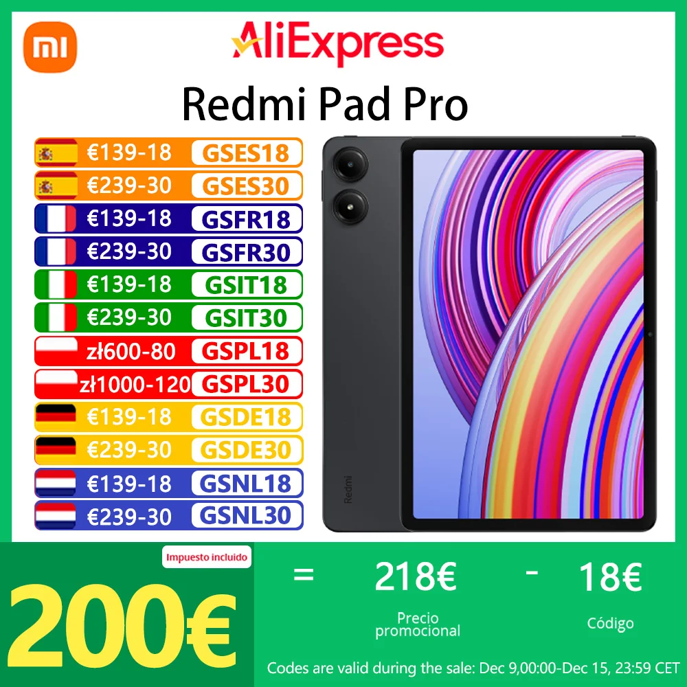 Xiaomi Redmi Pad Pro tablet, AdaptiveSync 120Hz,8 MP camera, 10000 mAh, 33 W charging, Dolby Vision