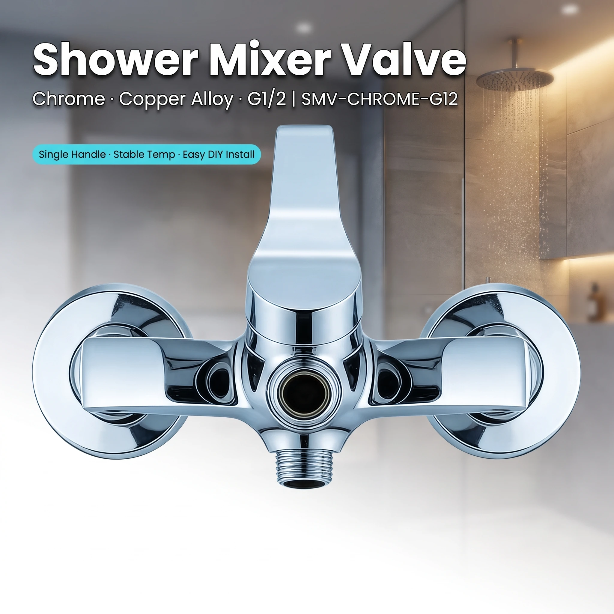 G1/2 Copper Alloy Shower Mixer Valve 19.5x10.5x13.5cm Built-in Disc Filter Upper Outlet Bathroom Renovation