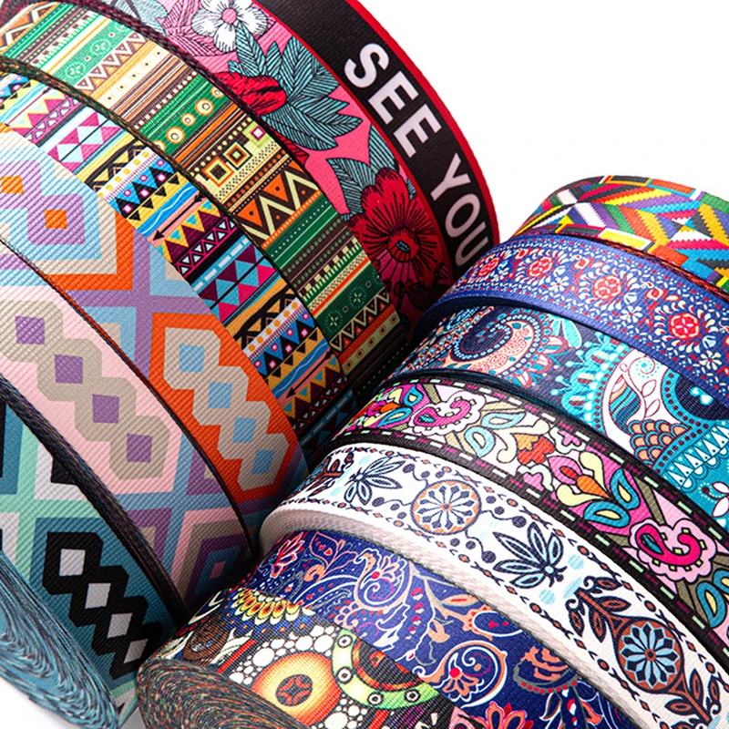 50 Yards/Roll 5cm Wide Heat Transfer Double-sided Printing Polyester Webbing Ethnic Style Printed Shoulder Strap For Bags Guitar