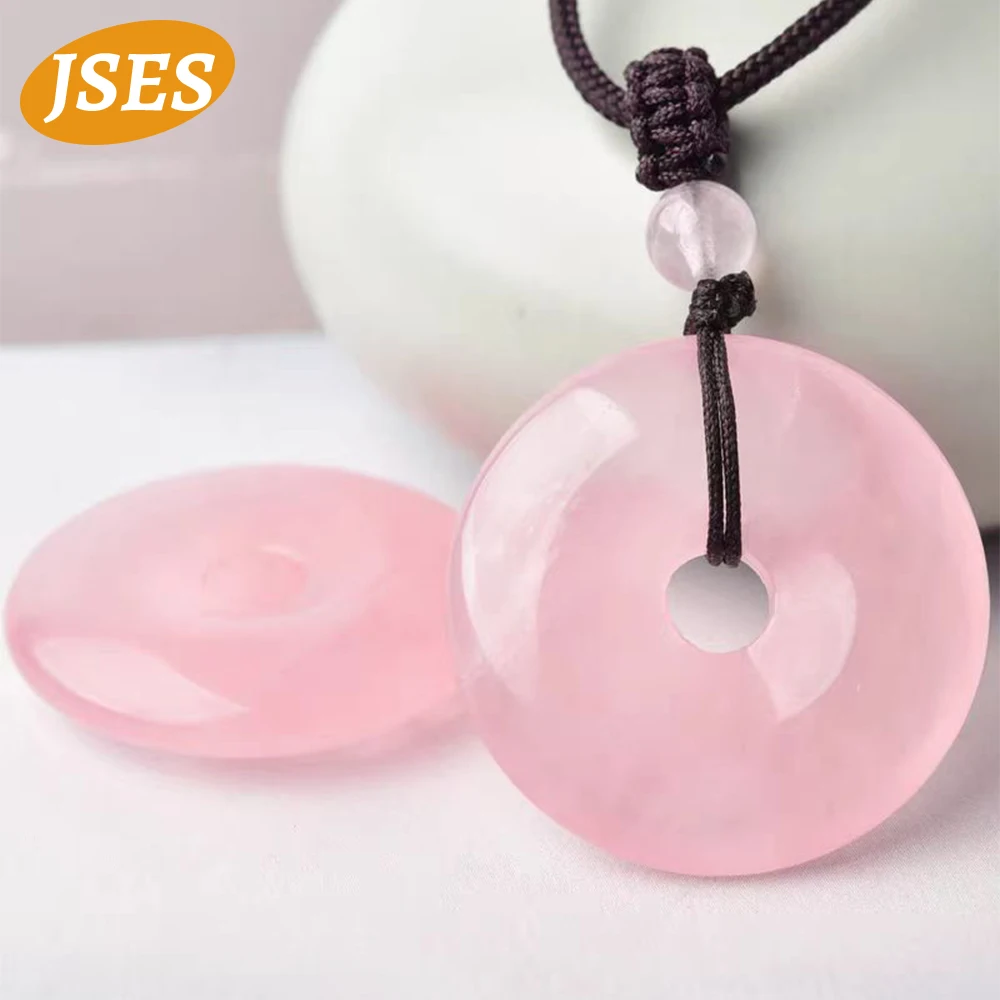 

30mm Natural Stone Rose Quartz Doughnut Pendant Charm Healing Crystal Carved Amulet Fit Handmade Necklace Women Men Jewelry DIY