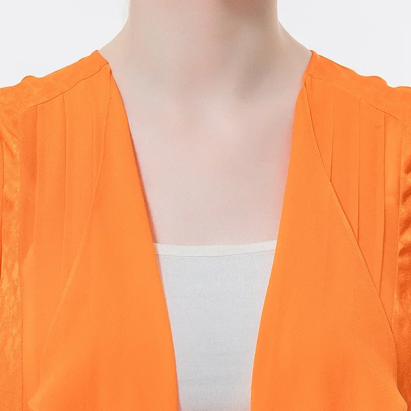 VOA soie Double-artisanat Jacquard à manches longues Cardigan pli Georgette bosse épissage crème solaire conditionnement chemise coupe-vent FE137