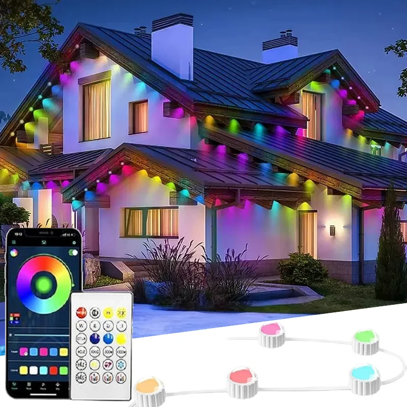 Permanent Outdoor Lights APP Control Smart RGBIC Christmas House Light Music Sync Timer Waterproof for House Holiday Decor