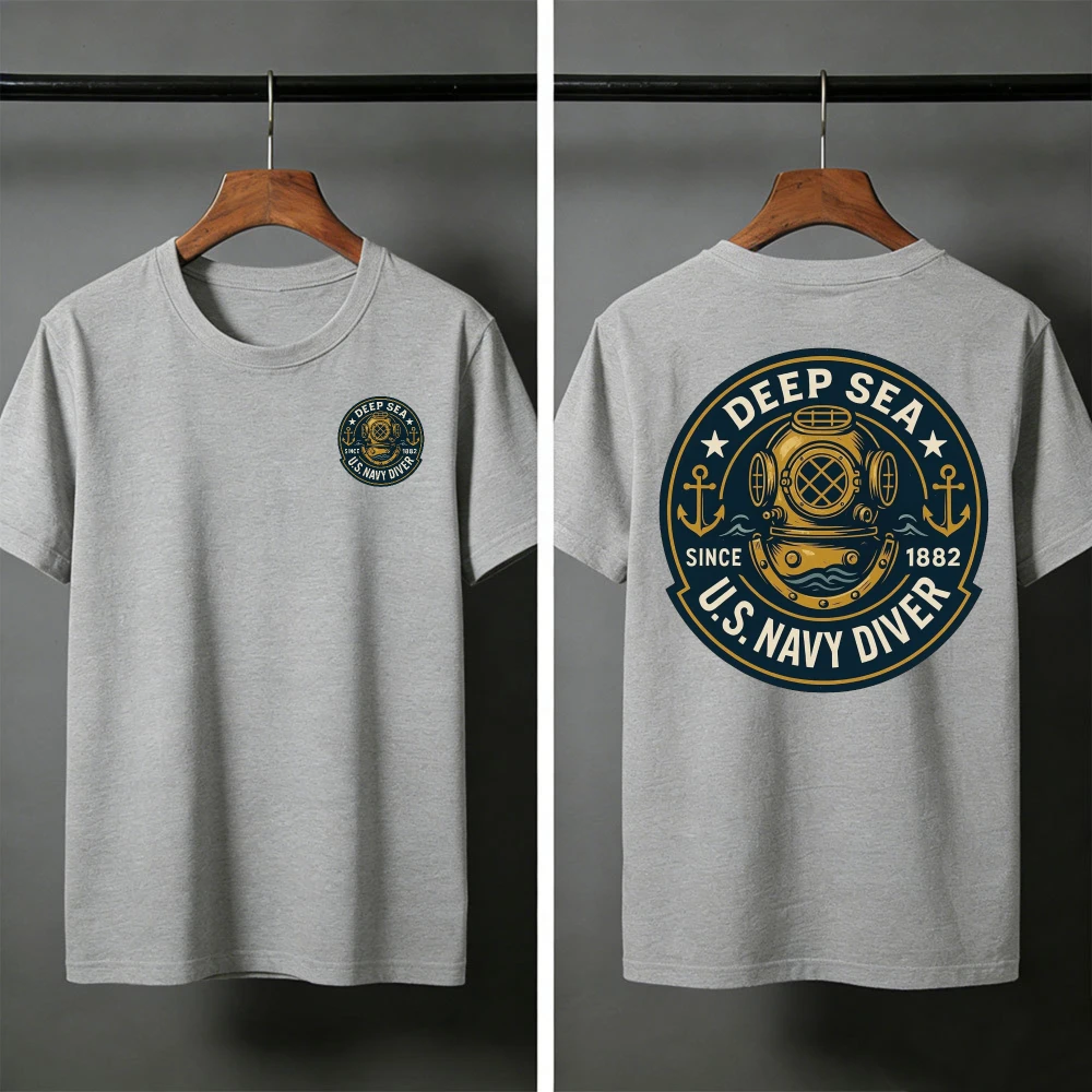 Deep Sea Diver Emblem Sommer-T-Shirt für Herren im Militärstil, Freizeitkleidung, Strand- und Outdoor-Aktivitäten, Taucherkleidung, Hemden – Detail 7