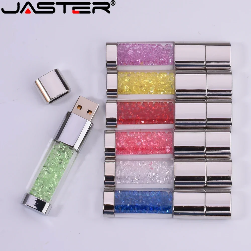 JASTER Creative Crystal LED Light Flash Drive USB 2.0 Flash Flash Drive 128GB 64GB Memory Stick 32GB Wedding Photography Gift