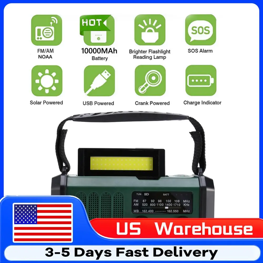 

Светодиодное метеорологическое радио AM/FM/WB с аккумулятором 10000 мАч, аварийный повербанк, фонарик, лампа для чтения, солнечное аварийное радио, зарядка Type-C, сигнализация SOS