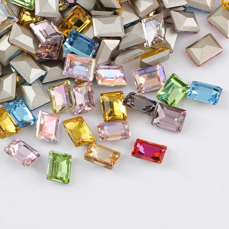 50pcs 6*8mm Rectangle Nail Gems Rhinestones K9 Glitter Zircon Nail Diamond Crystals pointed-Bottom Sugar Cube Dopamine Nails Dec