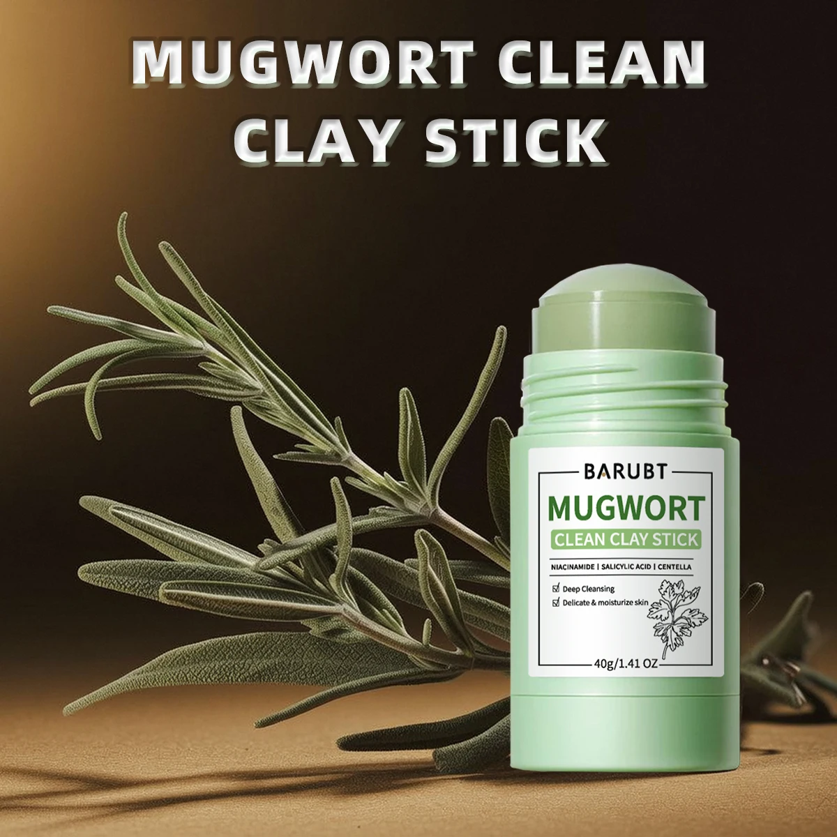 BARUBT Mugwort Cleaning Solid Application Mask Stick, Clean Pore Impurities, Gentle Exfoliation, Oil Control
