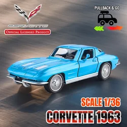 Chevrolet Corvette 1963 1:36 Scale Pullback Toy Car Model Official Licensed Alloy Diecast Vehicle Replica Xmas Gift Kid Boy Toy