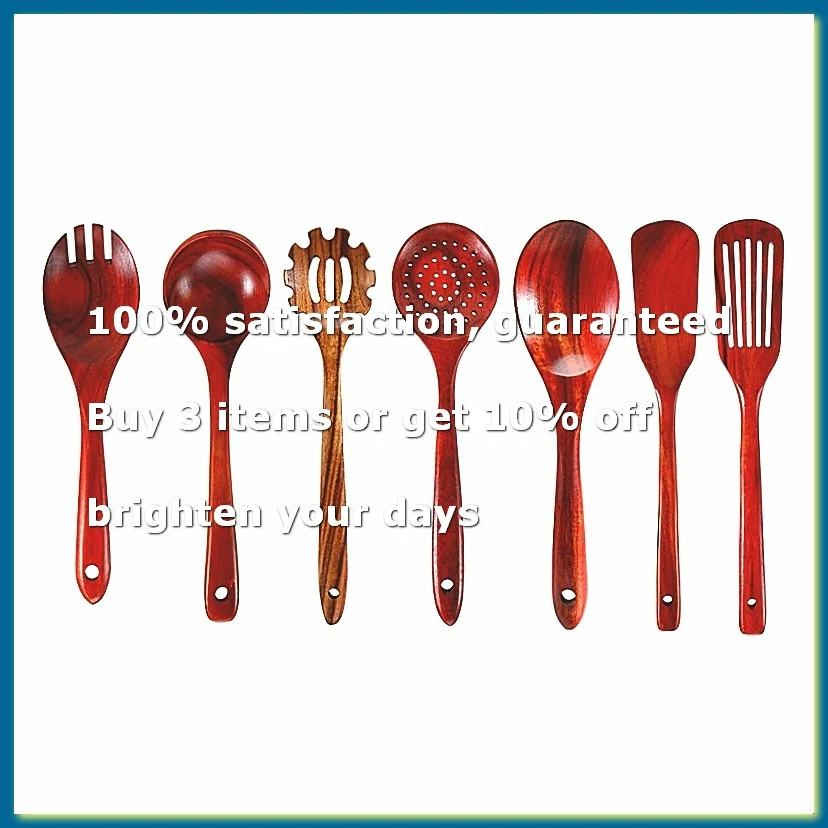 ●Wooden Kitchen Utensils Set,Wooden Spoons for Cooking Natural Teak Wood Kitchen Spatula Set for Including 7 Pack