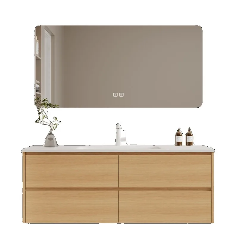 

Log color bathroom cabinet combination Corian integrated basin face wash hand basin oak washstand pool customization
