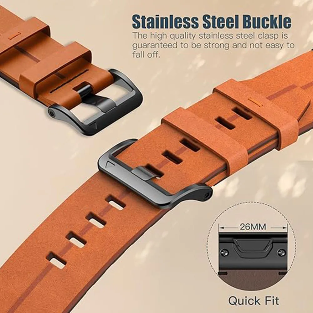 22mm 26mm Genuine Leather Watchband For Garmin Fenix 7X 6 PRO 5 3 Strap For Garmin Tactix 7 AMOLED Delta Bravo band QuickFit