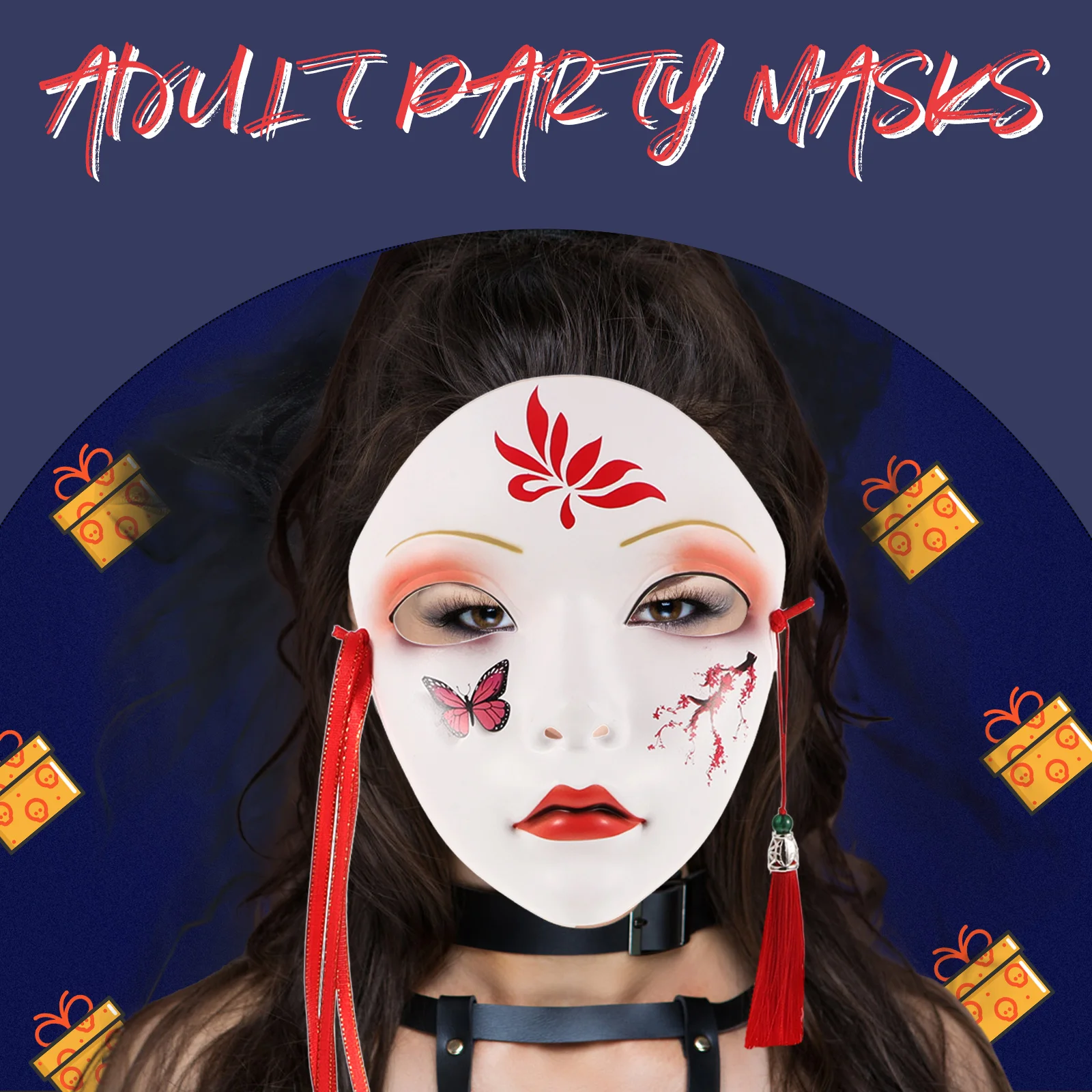 

Chinese Style Carnival Party Performance For Adults Plastic Cosplay Tassel Mask Traditional Ancient Mask Halloween Prank Party