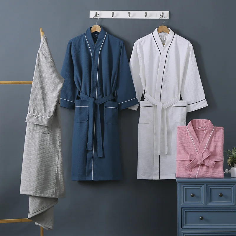 Pure Cotton Waffle Robe Women's Wedding Dresses Quick Drying Sleepwear For Women And Men Loose Autumn Winter Couple Bathrobe