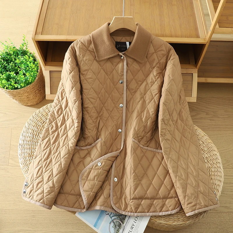 

Winter New Barn Cotton Jaet Long Diamond Pattern Single Button Barn Sle Women's Slim Fit Cotton Coat Long Sve