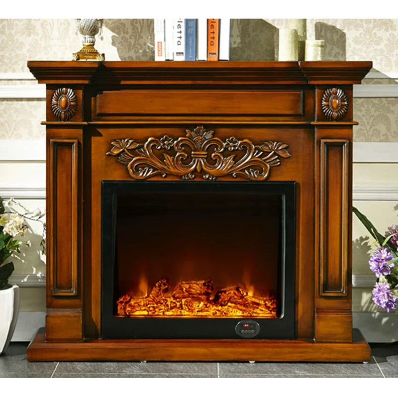 

Decorative Fireplace W130cm English Style Chimneypiece Wood Mantel Electric Insert Firebox LED Optical Emulational Flame