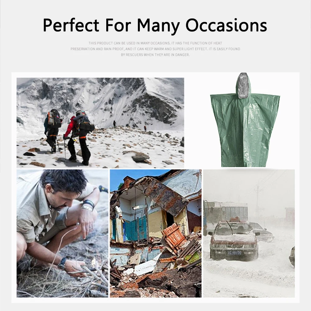 

Emergency Raincoat Aluminum Film Raincoat Waterproof Thickened Reflective Windproof Coldproof Multifuction Outdoor Survival Tool