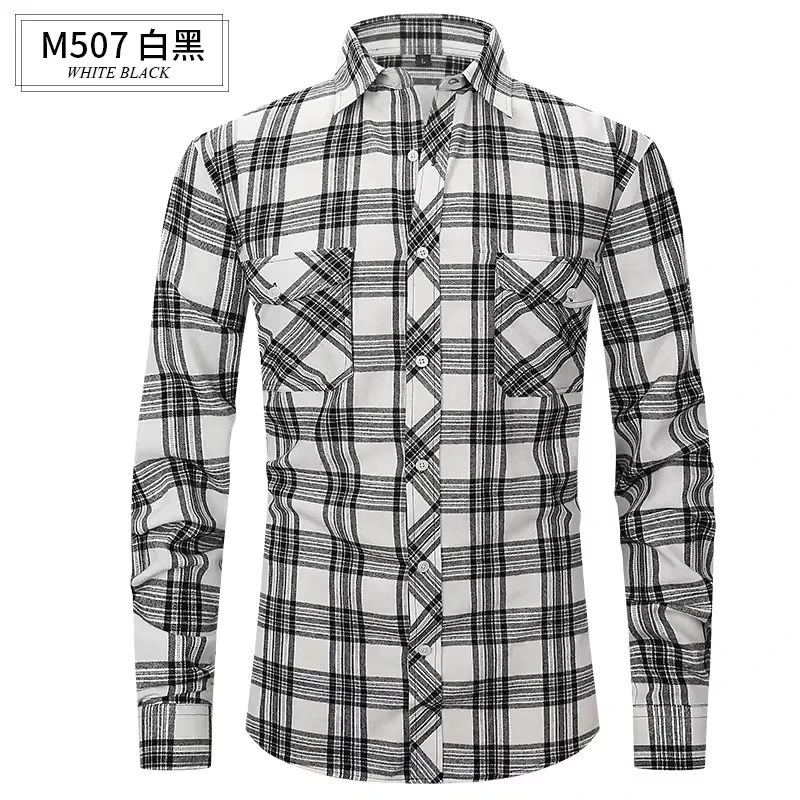 New Men's Plaid Long Sleeve Shirts Fashion Casual Social Man Shirts Tops Spring Autumn Men Flannel Shirts Coats Blouse Male