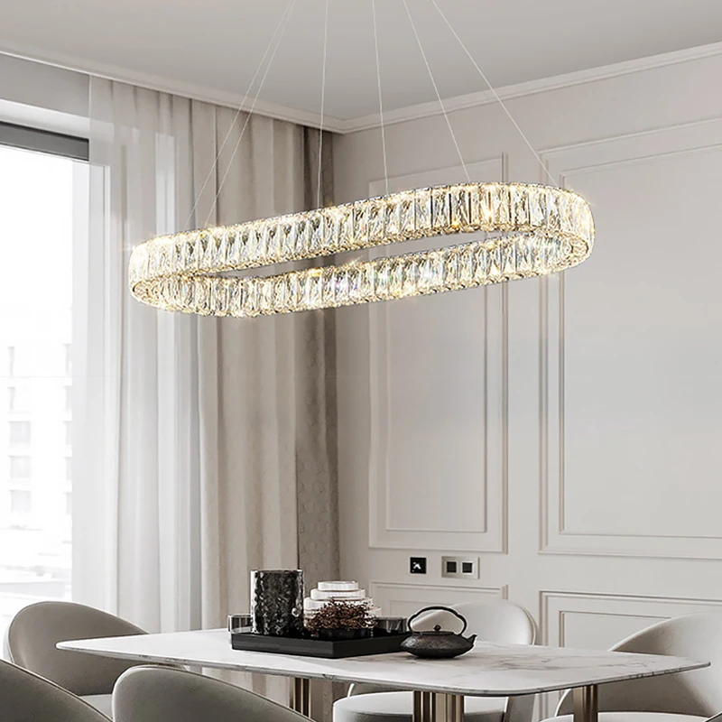 Oval Chandeliers For Dining Room Luxury Crystal Modern Hanging Lamp For Home Decor Lighting Fixture Led Lustres