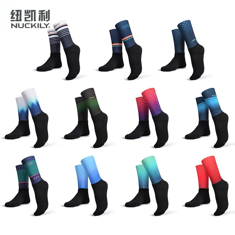 NUCKILY Breathable Cycling Socks Men Women Anti-Slip Silicone Cuff Moisture Wicking Athletic Bicycle Socks