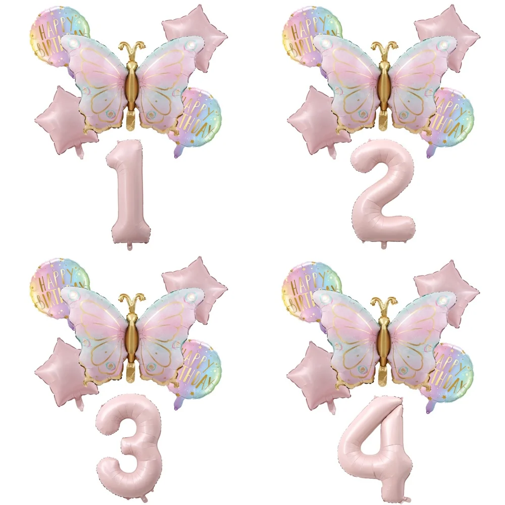 Розовая бабочка, 40 дюймов, набор воздушных шаров с номером, градиент, с днем рождения, декор для детского душа, гелиевый шар, день рождения, свадьба, Globos
