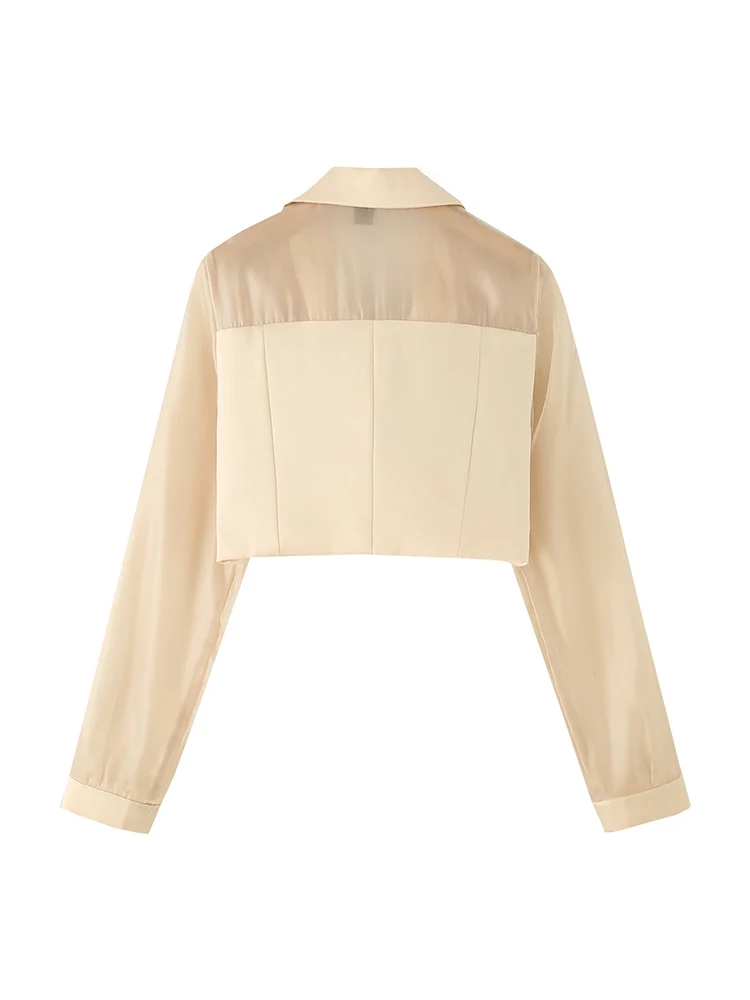 European style new women's fashion versatile root yarn splicing satin double-breasted versatile short light suit