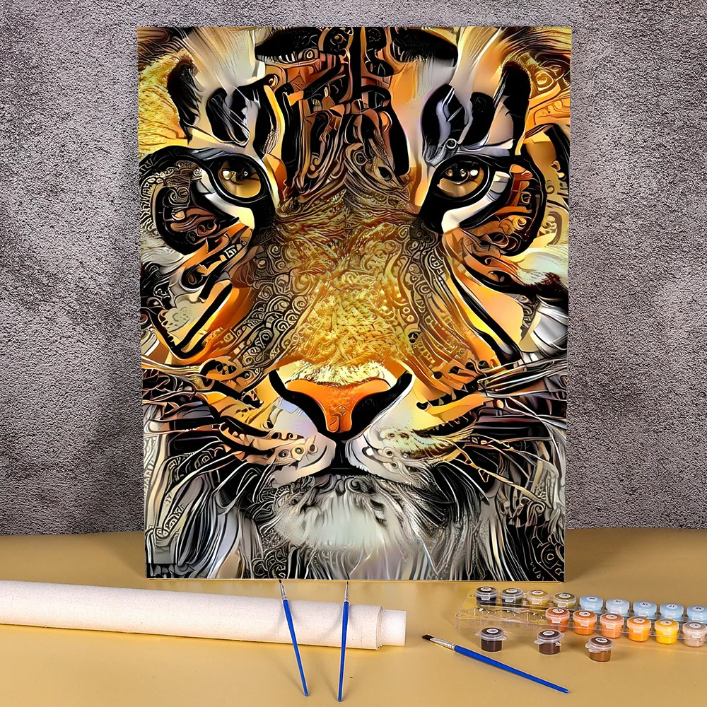 Pintura acrílica por números para adultos, arte de pared, imagen Modular para la cocina, decoración del hogar, Pintura de tigre Animal