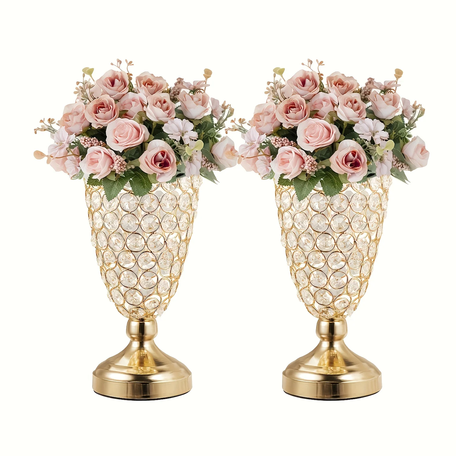 

2pcs Wedding Table Centerpieces, 10.6-Inch Wrought Iron Crystal Vase, Party Banquet Centerpiece, Event Vase, Anniversary Celebration, Birthday Home Decoration