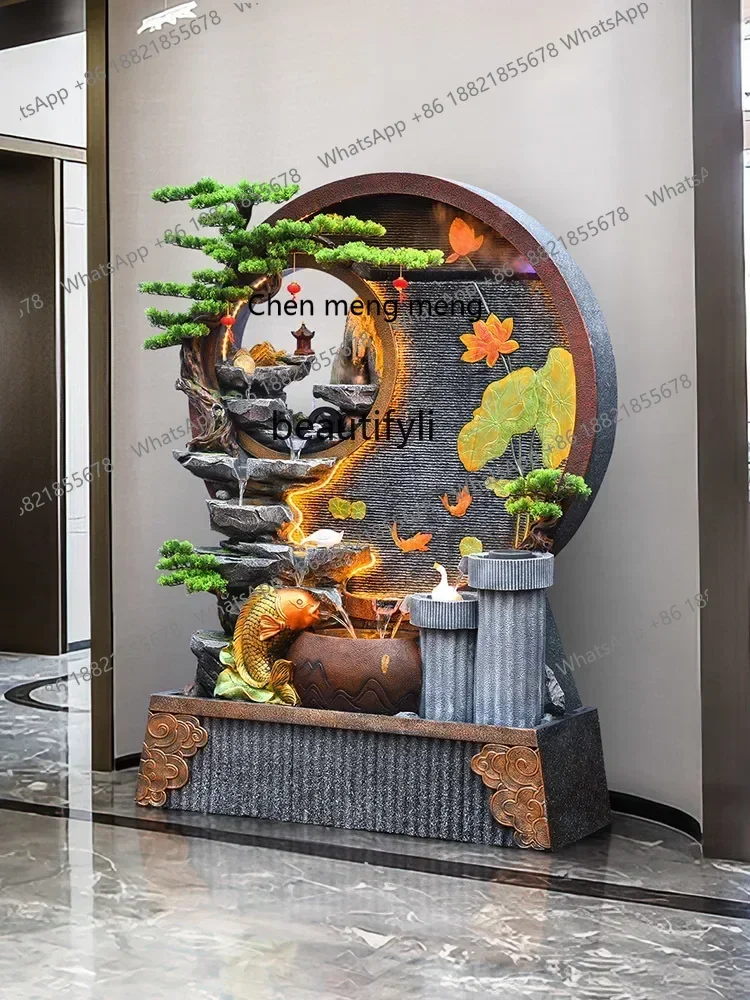 Water curtain wall, running water screen, outdoor courtyard, landscape decoration, feng shui wheel, lucky ornament, rockery