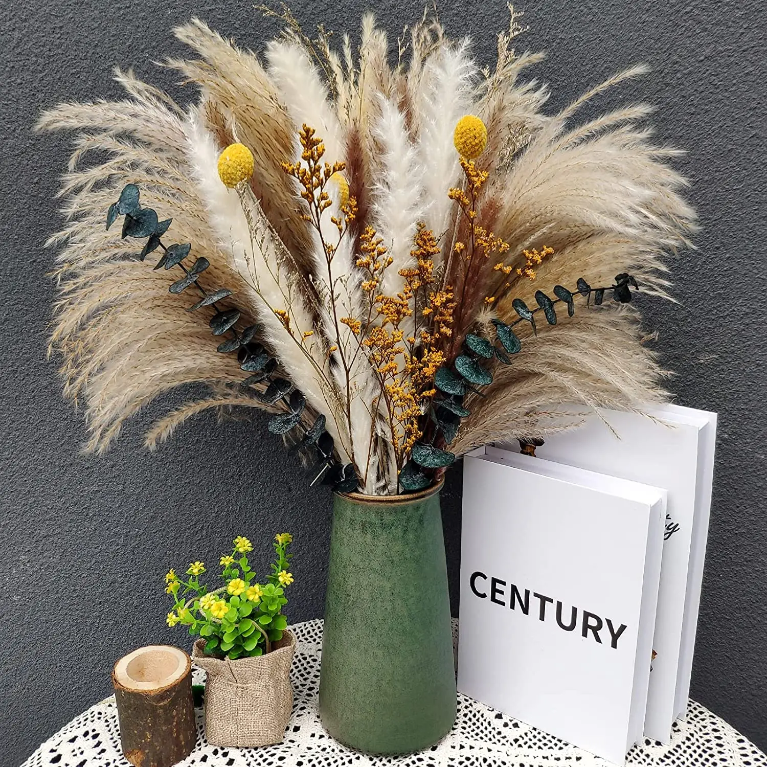 Natural Dried Flowers Decoration Boho Pampas Grass Fluffy Eucalyptus Wedding Flower Arrangements Living Room Modern Home Decor