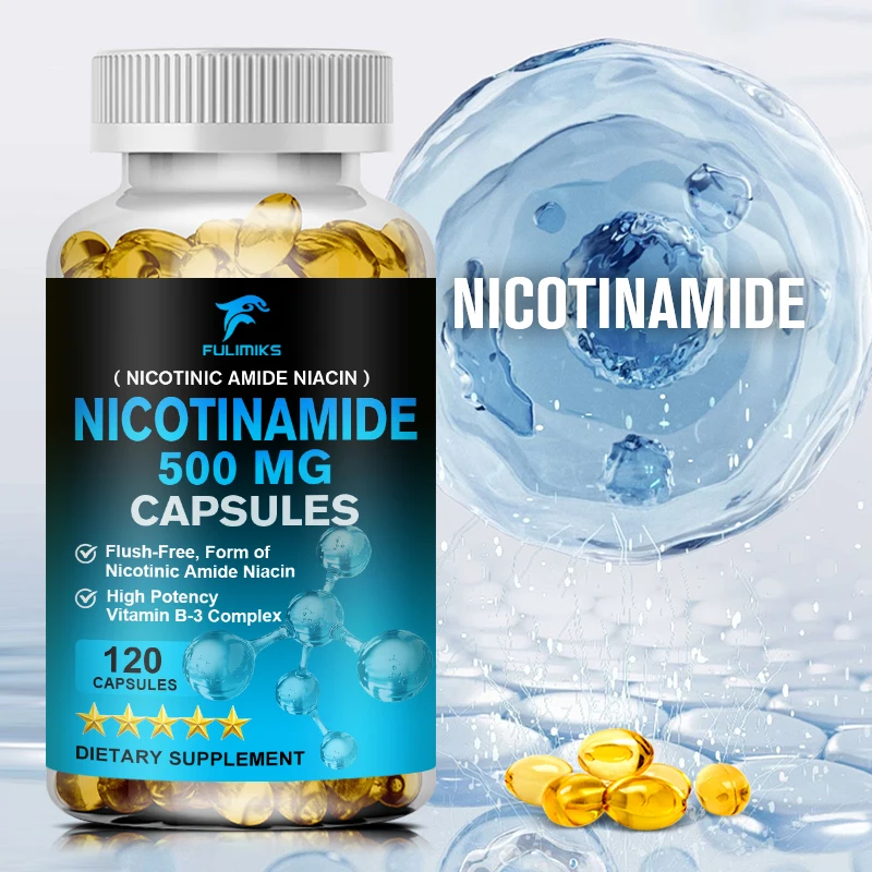 B-3 Nicotinamide 500 mg 120 Capsules - Nicotinic Amide Niacin Natural Flush-Free Vitamin Formula - Supports Skin Cell Health