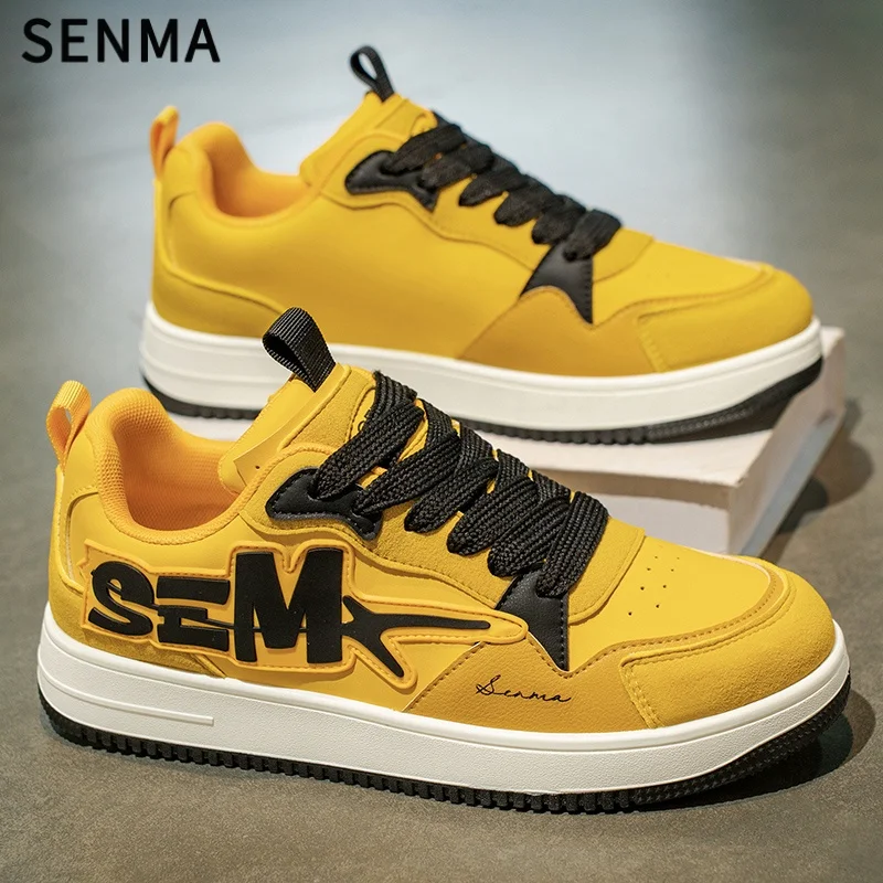 SENMA أحذية رجالية 2025 تنفس الترفيه أحذية رسمية الأصلي سميكة سوليد أحذية رياضية جلدية لينة أسفل أحذية تنس بيضاء