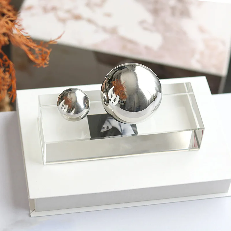 Stainless Steel Silver Ball Desktop Ornaments Rectangular Acrylic Ball Ornaments Office Home Decoration Living Room Accessories