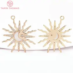 (7767) 2PCS 23.5x26MM 24K Gold Color Brass with Zircon Sun Flowers Pendants High Quality DIY Jewelry Making Findings Accessories
