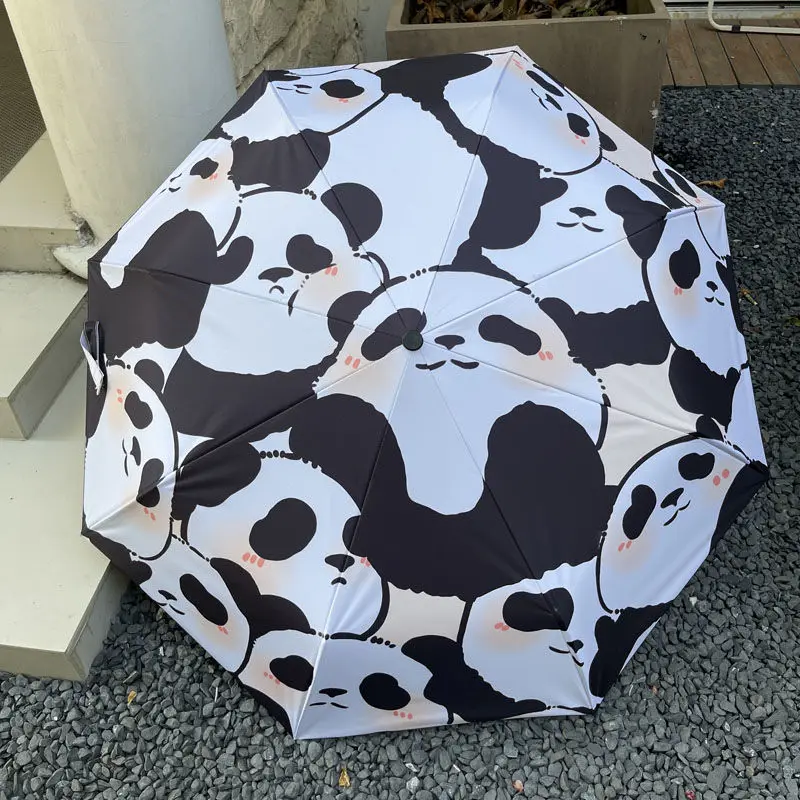 Automatic Cartoon Panda Umbrella: Foldable Sun and Rain Umbrella with UV Protection, Perfect for Students and Outdoor Use