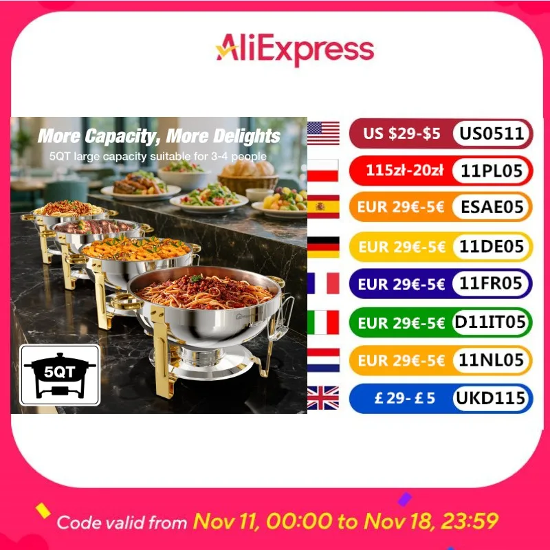 

2/4/6 упаковок из нержавеющей стали, жаровня для шведского стола, круглая подогреватель для общественного питания со стеклянной крышкой для вечеринки, банкета