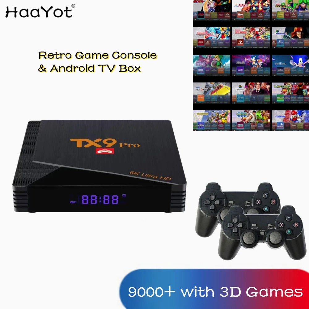 

Dual System Android Smart TV Box & Game Box 9,000+ with 3D Games Console 4K Media Player YouTube 64G Retro Games Box