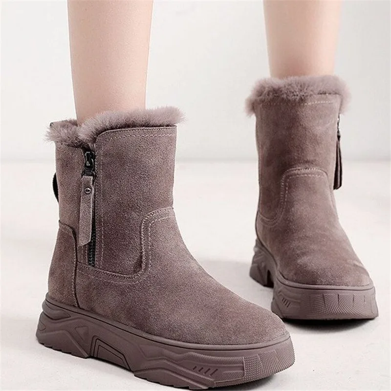 Winter Suede Warm Snow Boots Women 2021 Winter Thick Bottom Boots Fashion British Style Zipper Comfort Platform Ankle Boots